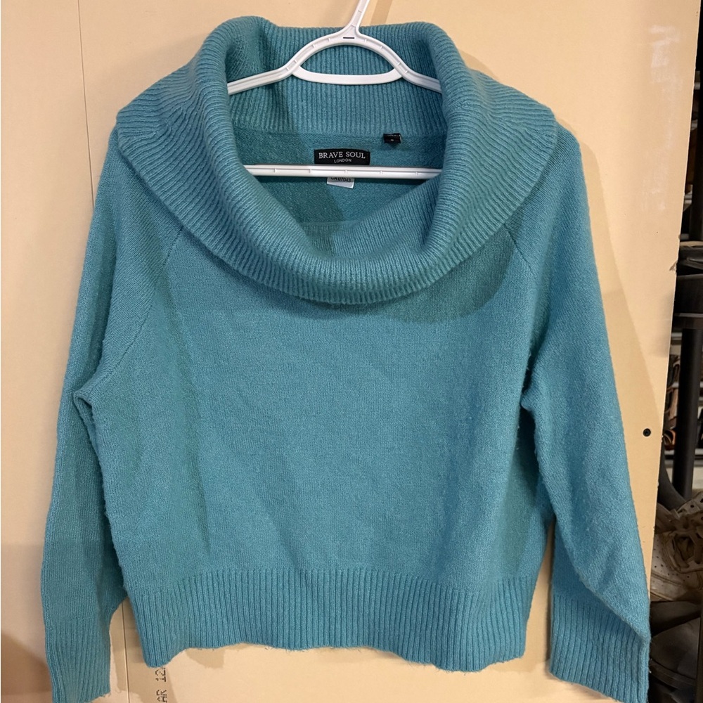 Brave Soul Women's Teal Cowl Neck Sweater